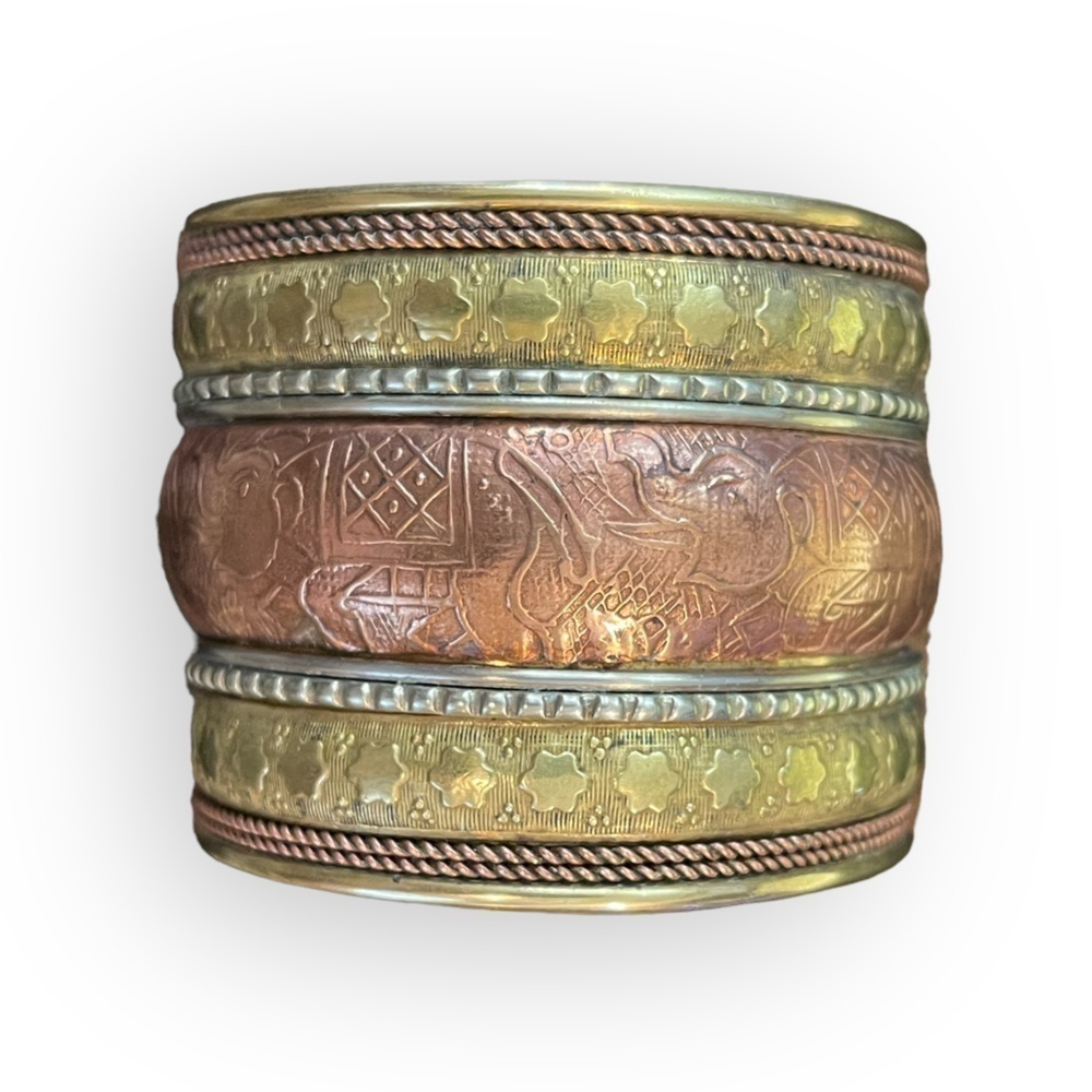 Vtg | 68g Copper & Brass Ornate Cuff